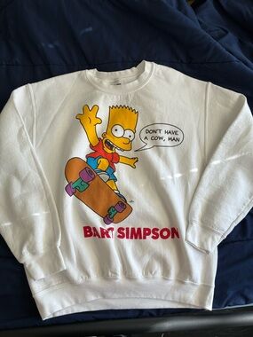 Bart Simpson White Graphic Sweatshirt - Cartoon Skate Design